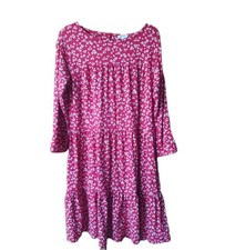 Fat Face Cotton Red White Ditsy Floral Flippy Hem Boho 3/4 Sleeve Dress Size 10