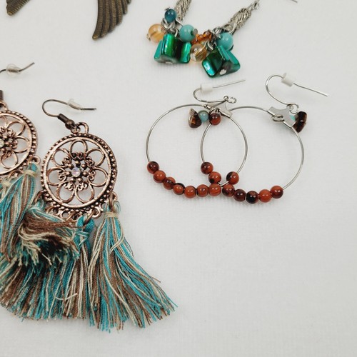 Konvolut 10x Paar Boho Hippie Modeschmuck Ohrringe durchbohrt verschiedene Fransen - Bild 5 von 7