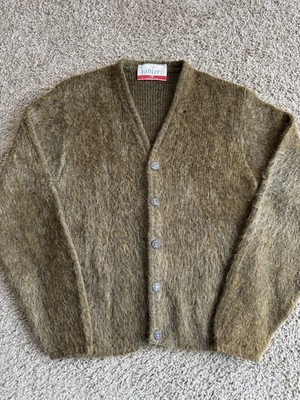 Vtg Shaggy Mohair Button Cardigan Sweater Mens S Brown Kurt Cobain Jantzen 1950s