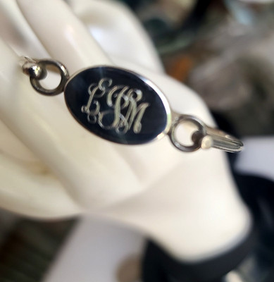 Signed Judith Jack 6 3/4'' Hinged Sterling Silver Bracelet Monogram LMJ Vintage