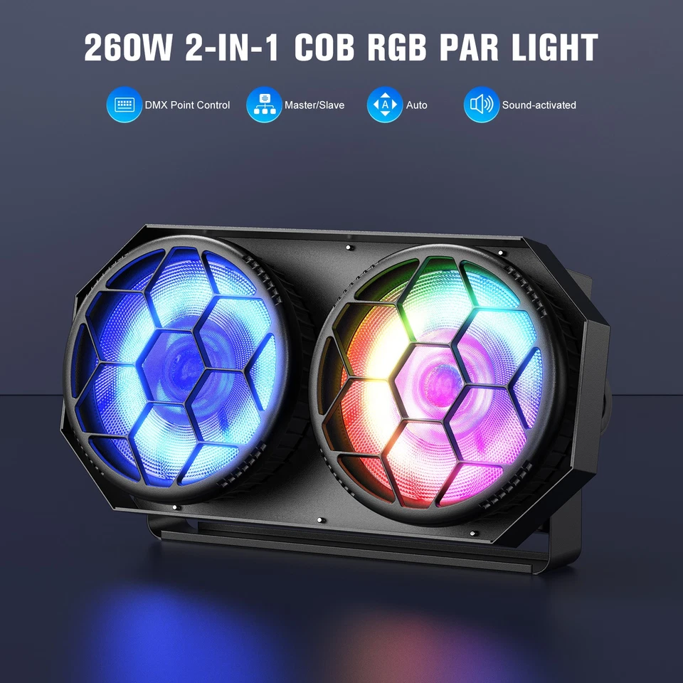 2+48 LED 260W Stage Par Can Light DMX DJ Audience Blinder Lighting Disco Party - Image 3 of 4