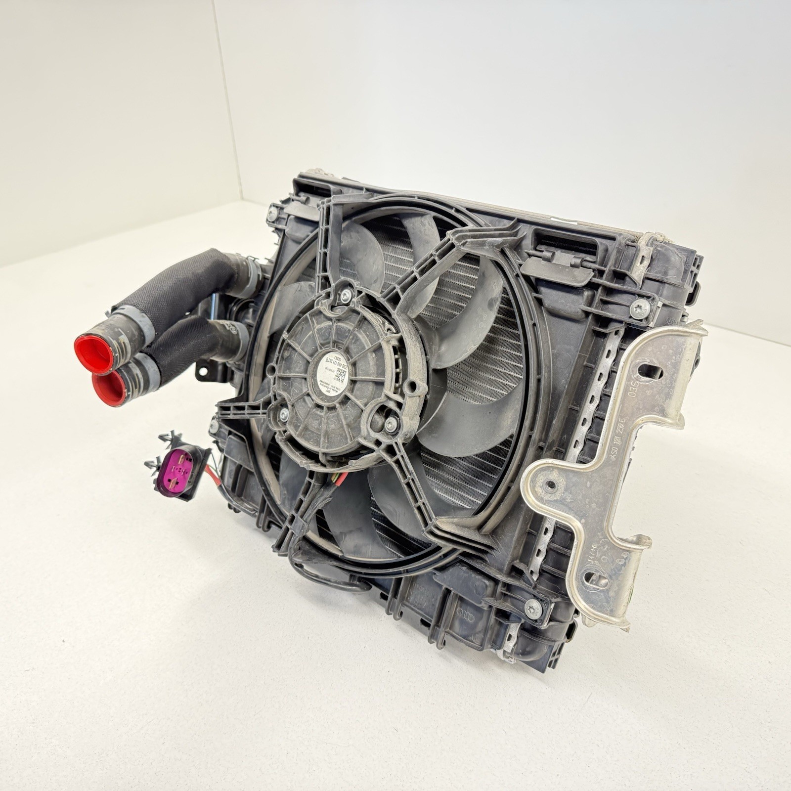 17-23 Audi R8 Driver Left Front Radiator Condenser Fan Assembly W/ Air Duct OEM