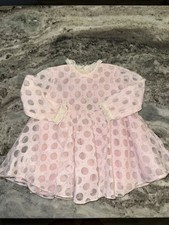 Vintage Lace Dainty Pink Long Sleeve Baby Girl Dress Toddler Polka Dot Size 2T