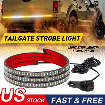 2x 60'' Emergency Truck Tailgate Strobe Lights Strip Tail Light Bar Amber White