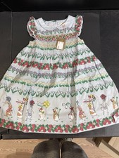 Boden girls' Liesel Smocked Dress Light Blue Srawberry and Bunny SZ 7-8Y NWT