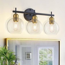 TinHon 20 in. 3-Light Black and Gold Bathroom Vanity Light with Clear Glass