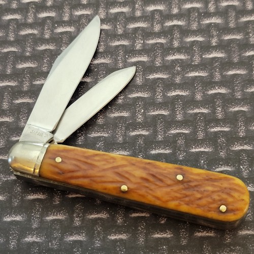 Swell End Jack Knife Made In Japan Pic Bone Handles SS Blades 3 5/16" Closed - Picture 2 of 9