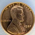 1937 Philadelphia Mint Lincoln Wheat Cent US Penny Uncirculated Red Copper