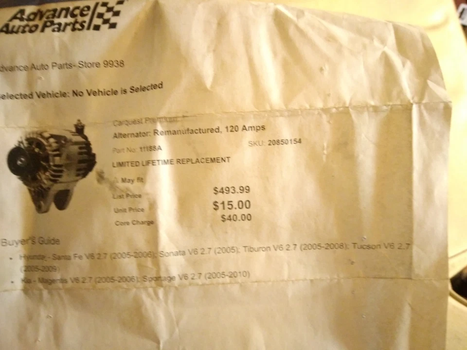 ALTERNADOR HYUNDAI KIA 12V 120Amp Remanufacturado Número de Pieza 11188A Reg $483 NUEVO Foto 4 de 4