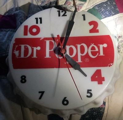 1950 s Dr. Pepper Advertising Electric Clock Lighted 10, 2, 4 Needs Repair