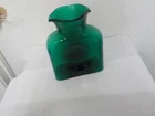 Blenko Emerald Green Double Spout Water Bottle: Art Glass Jug Vase