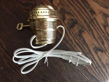 WHITE CORD / BRASS Electric Burner fit Aladdin oil lamp / Alladin A,B,C,21,23 et