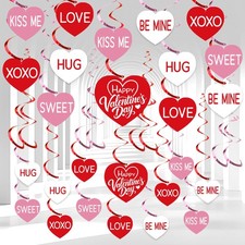 30 Pcs Hearts Hanging Swirls Decoration Pre-Strung Valentines Day Red Party