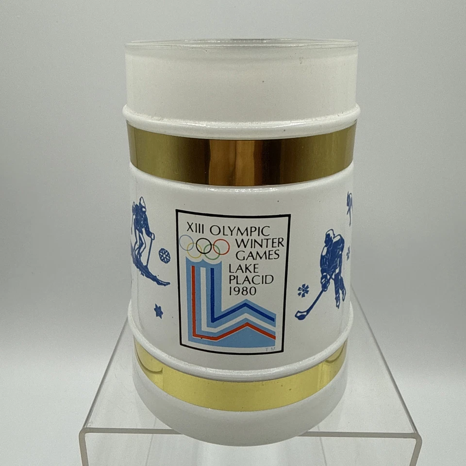 Vintage Lake Placid 1980 Winter Olympics Siesta Ware Glass Wood Handle Mug Stein - Image 2 of 4