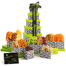 Nut Cravings Gourmet Dried Fruit & Nut Gift Basket Leaf Tower + Ribbon 12 Pieces