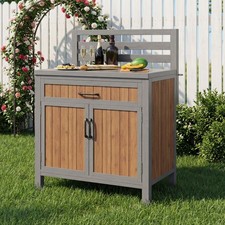 Wooden Garden Cabinet 1 Drawer 2 Door Outdoor Storage Cabinet with Work Table