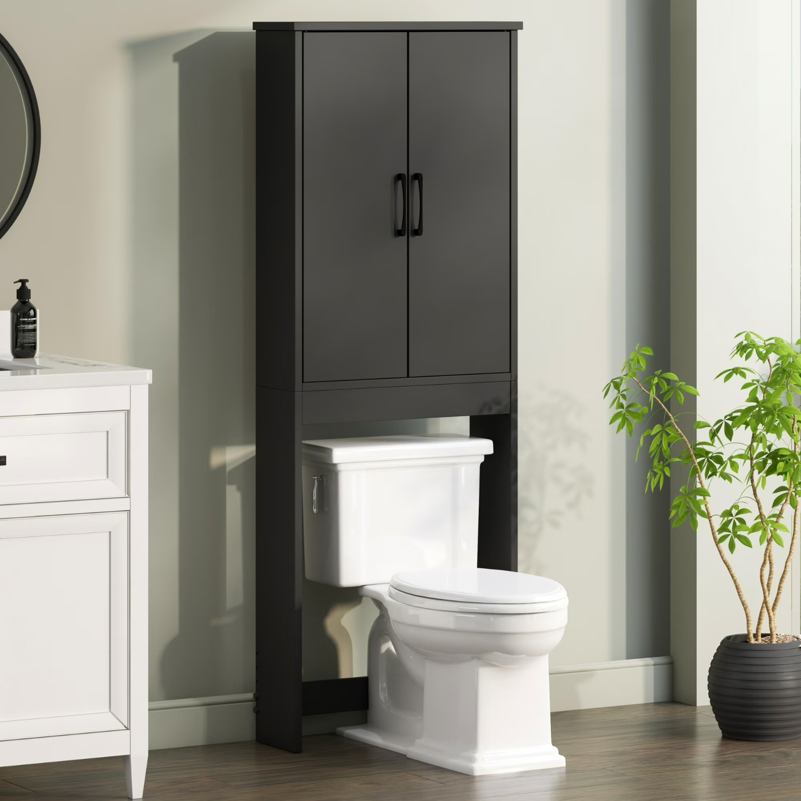 Over-the-Toilet Space Saver Bathroom Cabinet with Shelves Black Finish