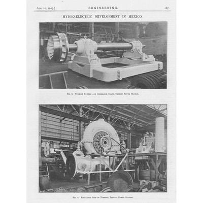 Wasserkraft Entwicklung in Mexiko 2x antike Technikdrucke 1923