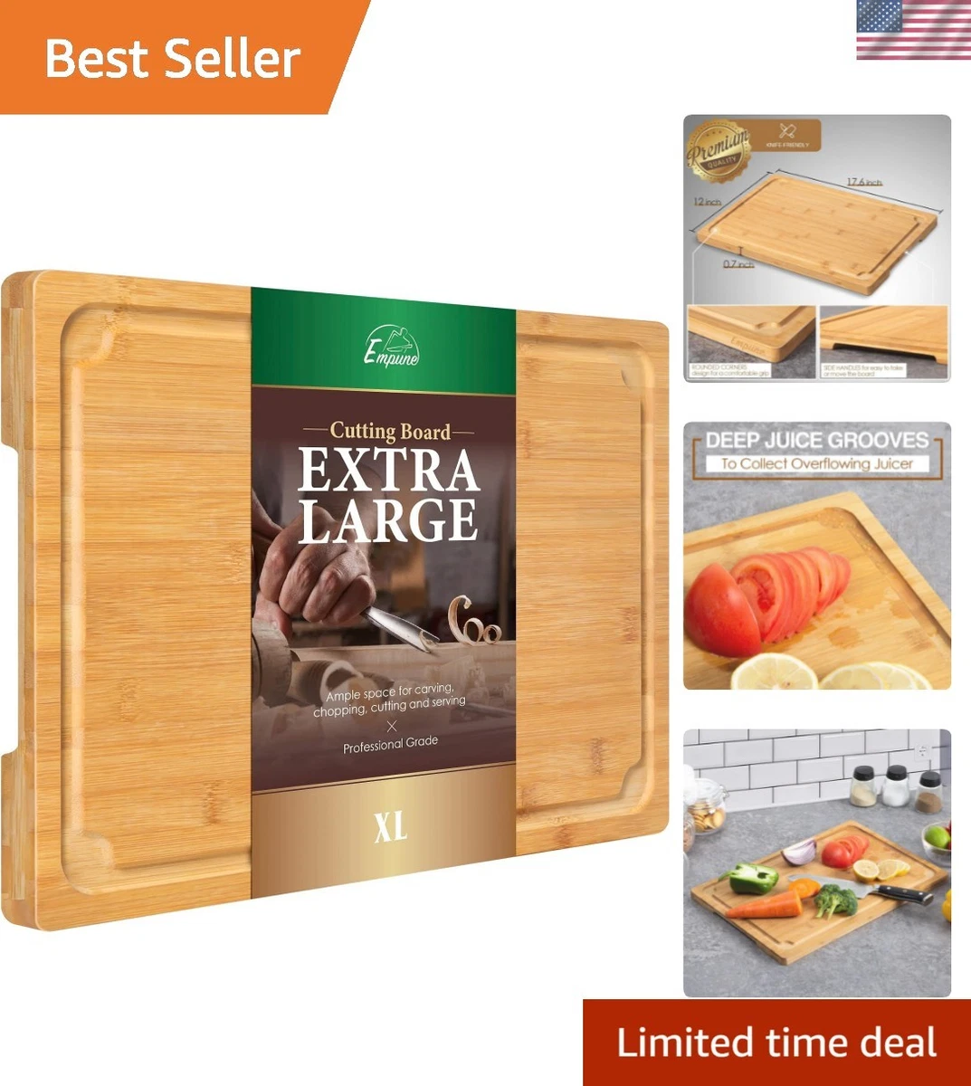 9 Tablas De Cortar Gruesas De Babú Para Cocina, 3 Taaños, Con Ranuras