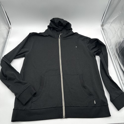 Vuori Seaside Hoodie Mens Size Large Black Full Zip Fleece Organic Cotton Pocket