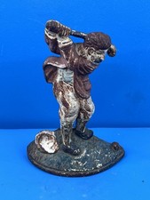 Vintage Cast Iron Golfer Doorstop 7.5 - Overhead Swing Golf Figure Bookend