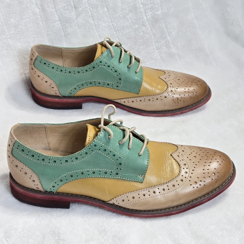 Women's Multicolored Wingtip Oxfords Size 9 Brogue Lace-up Comfort Leather Shoes - Image 4 of 4