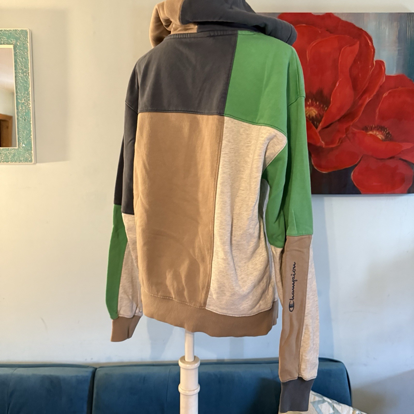 Champion Hoodie Pullover Patchwork Colorblock Siz… - image 5
