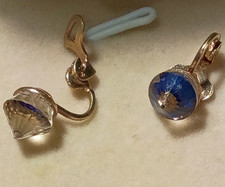 Gold Tone Blue Round Crystal Dangle/Drop Earr...