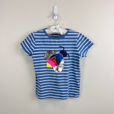 Mini Boden Short Sleeve Sequin Flip T-Shirt Elizabethan Blue Ivory Bee 5-6