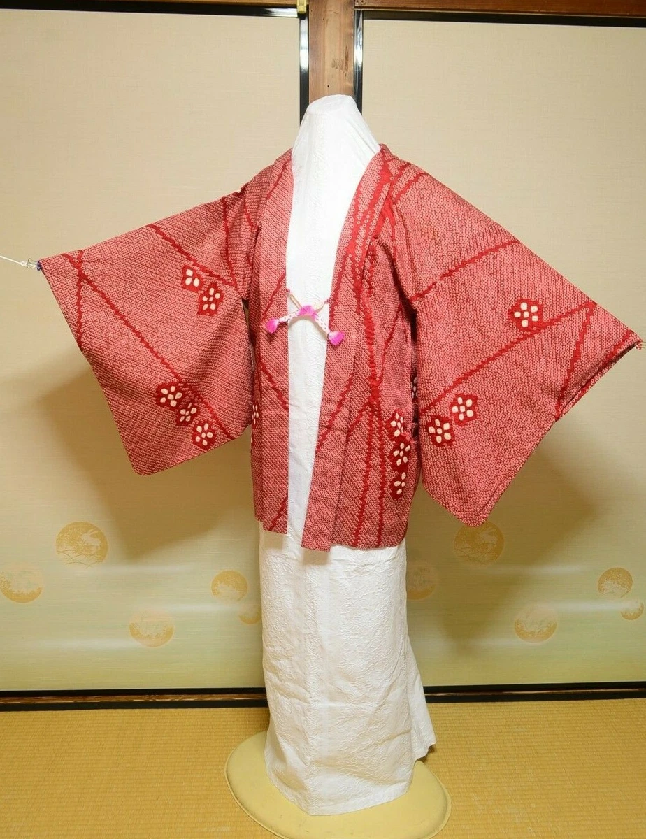 Silk HAORI Sou Shibori with Cord Women Japanese vintage Kimono Jacket 1163