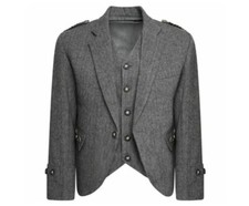 Grey Tweed Argyle kilt jacket with waistcoat wedding kilt jacket for men