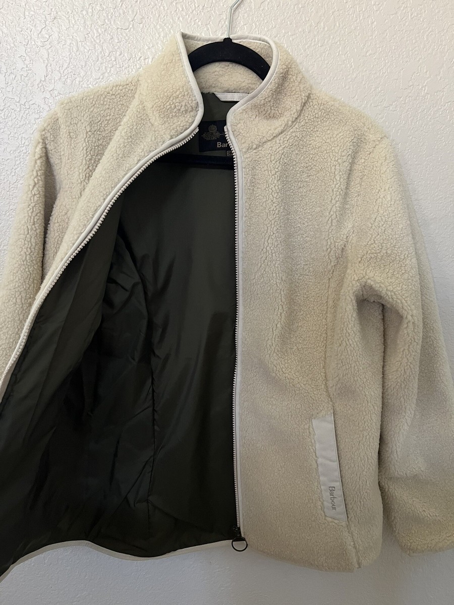 New BARBOUR Women's Millhouse Faux Shearling Zip Jacket In Cream