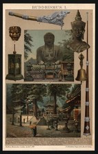 Lithographie anno 1898 - Buddha Karma Bodhi Vajra Nirwana Gebetsmühle Buddhismus
