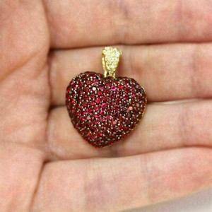 Authentic Lab Created 3Ct Round Cut Red Garnet & Diamond Pendant 14K Yellow Gold Plated