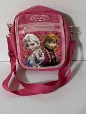 Disney Frozen Girls Pink Canvas Purse Shoulder Strap Elsa Ana Olaf Zip Pocket