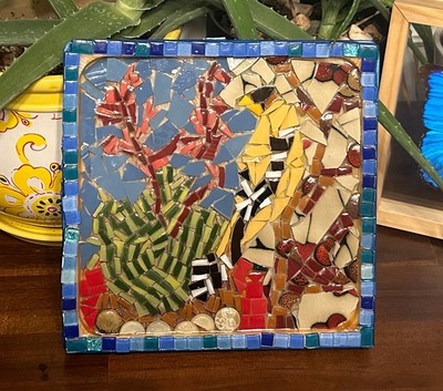 Handmade Yellow Finch Mosaic Ceramic Wall Recycled Art 