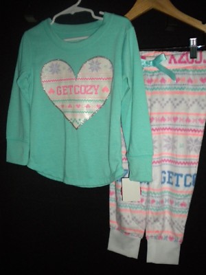 NWT Girls SIZE 4 SO Pajamas ''GET COZY'' 2 PC, LS, FLAME RESIST, HEART, SNOWFLAKE