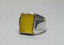 Yellow Natural Agate 925 Sterling Silver Handmade Mens Ring Yemeni Aqeeq Ring