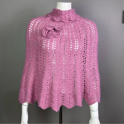 LOFT sweater poncho one size NWT crochet retro flower pin pink cottagecore