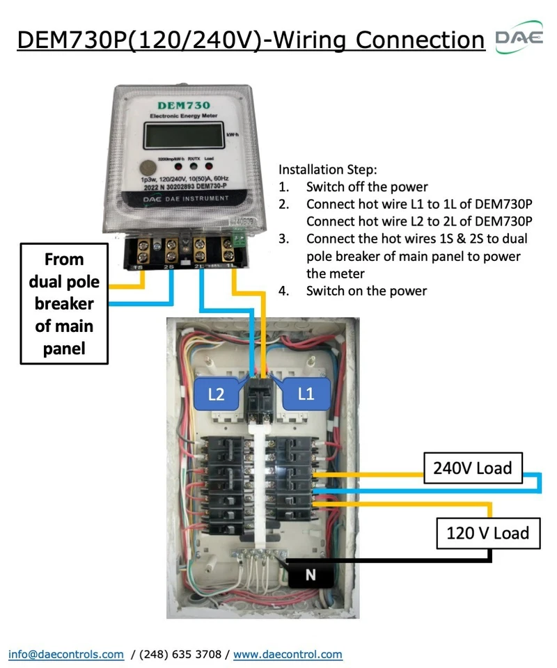 DAE DEM730P, kWh Submeter, RS485, 1P3W(2 hot wire, 1N), 120/240V,50A,Internal CT - Image 4 of 4