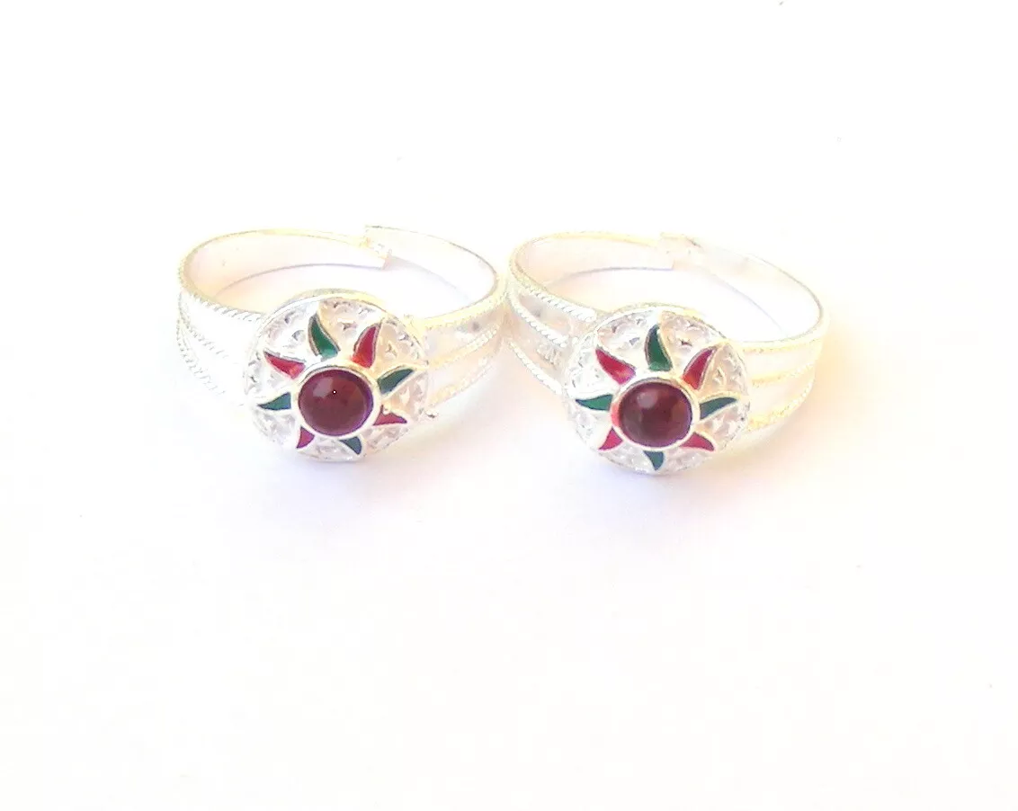 HANDMADE STERLING SILVER TOE RING PAIR INDIAN BICHIYA SIZE