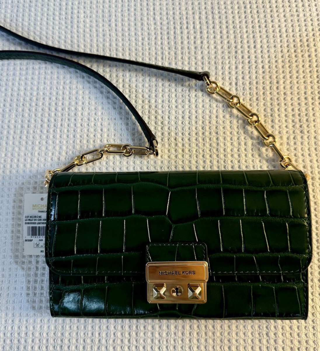 Michael Kors Tribeca In Bosco Large Wallet on Chain Crossbody NWT Dark Green