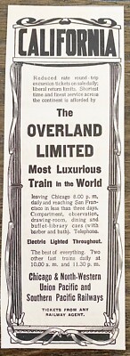 1902 OVERLAND LIMITED Luxuriösester Zug der Welt Vintage Eisenbahn Reise Druck Anzeige