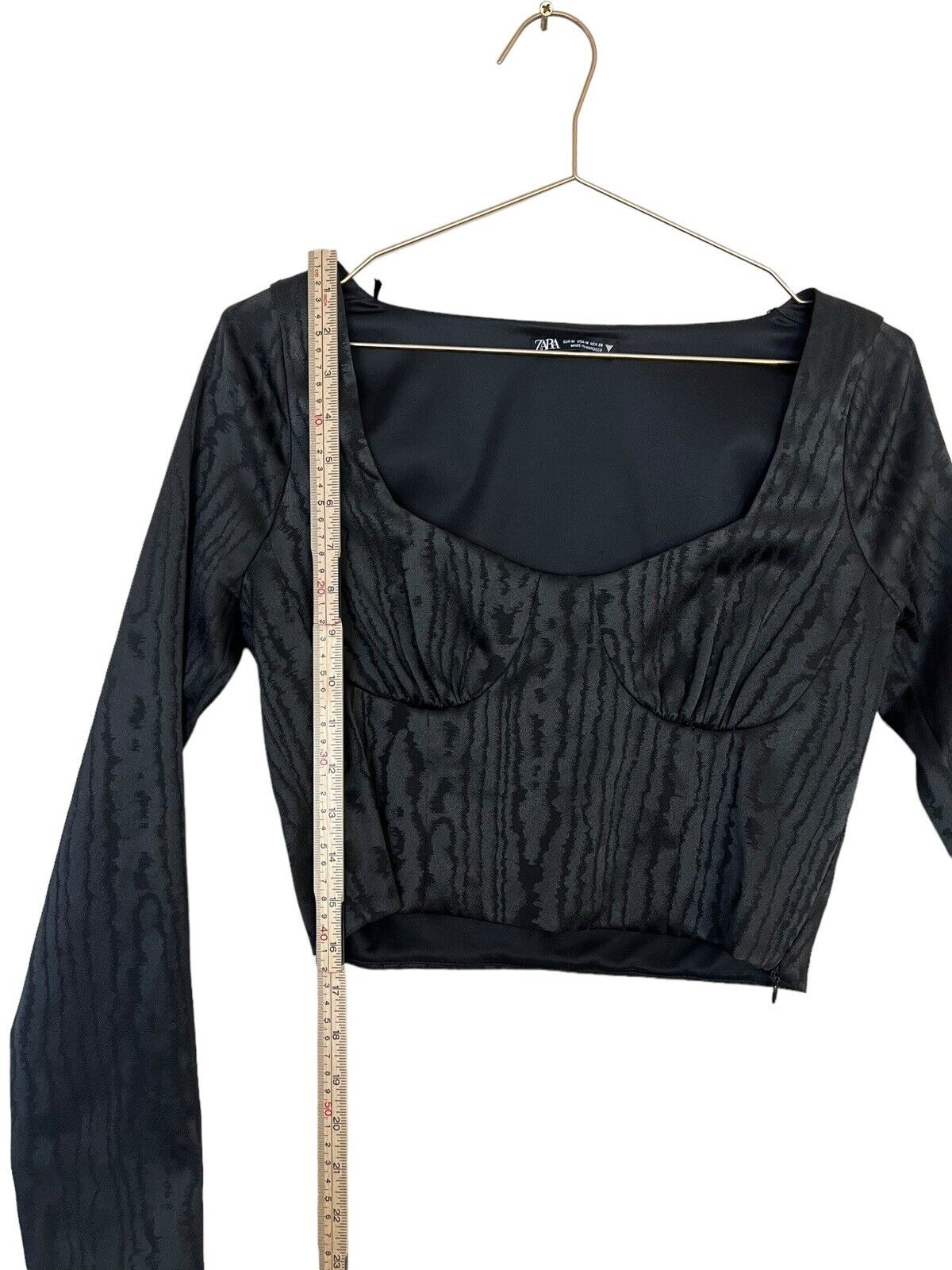 Zara Black Crop Corset Top Long Sleeved  Jacquard… - image 6