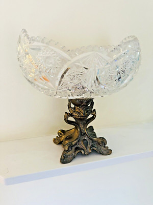 Antique Loevsky & Loevsky L&L WMC Cut Glass Pedestal Bowl Dolphins 11''h  x 9'' w