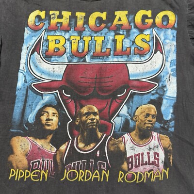 Vintage Chicago Bulls Rap Tee Large Jordan Rodman Pippen 90s