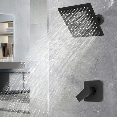 8'' Black Shower Faucet Set Bathroom Rain Shower System Shower Trim Kit w/ Valve