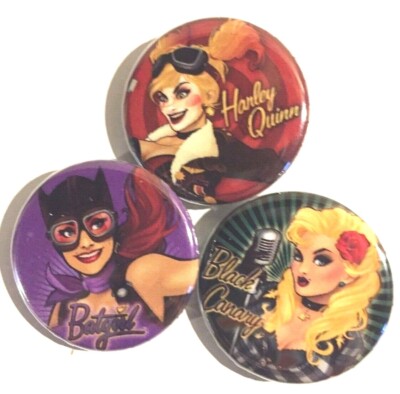 DC BOMBSHELLS~2016~Lot Of 3 Pins~HARLEY QUINN, BLACK CANARY, & BATGIRL~1.5''~New