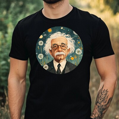 Herren T-Shirt Albert Einstein mit Löwenzahn Motiv Baumwolle Größe XS bis 5XL