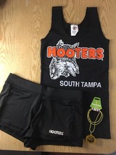 New Hooters Uniform Tank Shorts Xs/Xxs South Tampa Flash Halloween Necklace